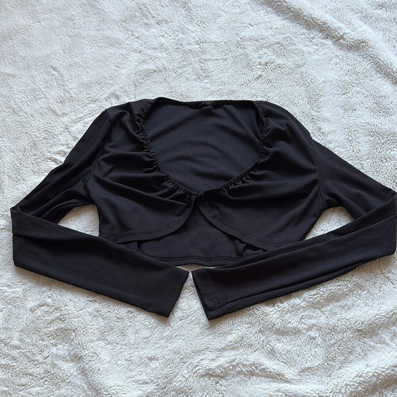 SHEIN Black Ribbed Cropped Short Large Black Cardigan - Picture 1 of 8